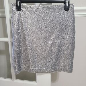 White House Black Market Silver Sequin Pencil Mini